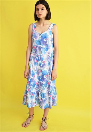 CUTE VINTAGE 70'S FLORAL PATERN MIDI DRESS