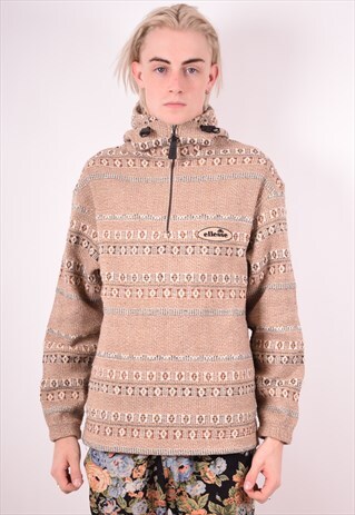 ELLESSE MENS VINTAGE HOODIE JUMPER MEDIUM BROWN 90S