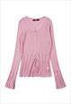 TRANSPARENT SWEATER FLARE SLEEVES SHEER KNITTED JUMPER PINK