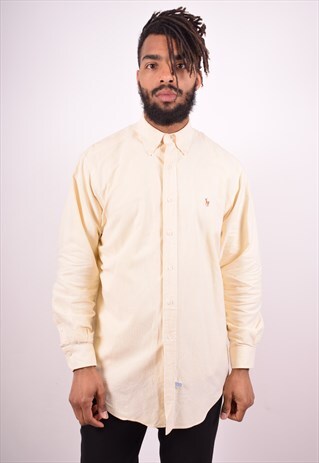 RALPH LAUREN MENS VINTAGE SHIRT LARGE YELLOW STRIPES 90S