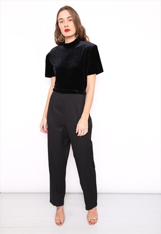 VINTAGE 80S BLACK VELVET PARTY JUMPSUIT