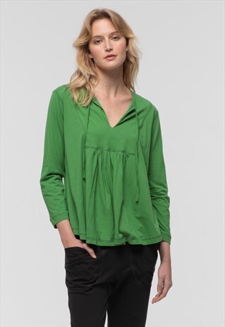3/4 SLEEVE TIE FRONT BOHO TEE IN APPLE