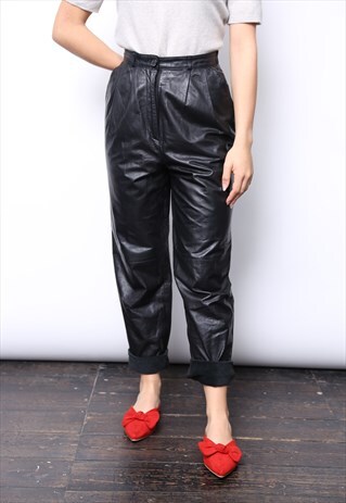 VINTAGE 80S BLACK HIGH WAISTED LEATHER TROUSERS