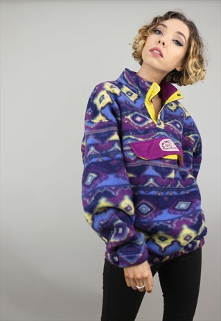 VINTAGE 90S OVERSIZED 1/4 ZIP PATTERNED FLEECE