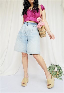 Vintage 90s blue denim wide gaucho summer shorts