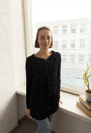 VINTAGE 80'S BLACK PATTERNED BOHEMIAN BLOUSE