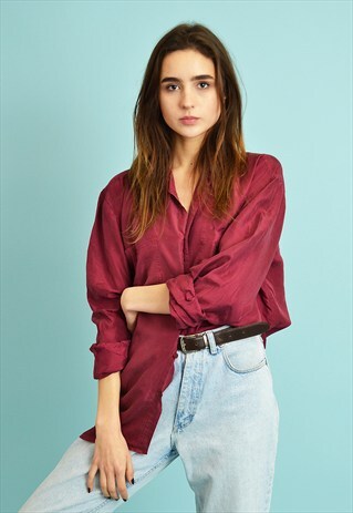 90'S MINIMALIST SHEER SHIMMER OVERSIZED SILK SHIRT TOP
