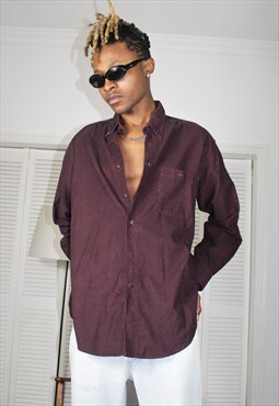 Vintage 90s Maroon Corduroy Casual Button Down Shirt 