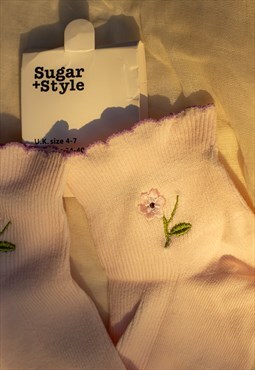 Pink Frill Top Flower Socks