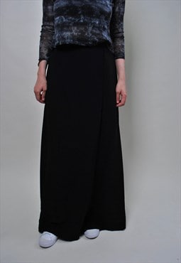 Black maxi skirt, vintage high waist skirt, Size L