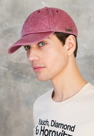BASEBALL CAP HAT WASHED DISTRESSED COTTON DENIM FESTIVAL RED