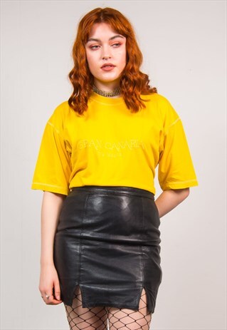 VINTAGE 90'S YELLOW GRAN CANARIA EMBROIDERED T-SHIRT