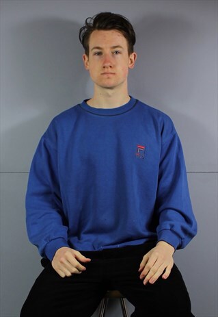 VINTAGE FILA SWEATSHIRT IN BLUE WITH EMBROIDERED LOGO. COMFY