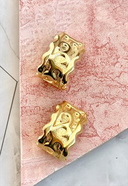 90s Gold Chunky Earrings Streetwear Vintage Jewellery 