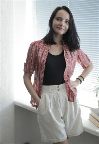 VINTAGE 90'S MULTI COLOUR STRIPED SHORT SLEEVE BLOUSE