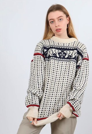 VINTAGE XL BEIGE KNITTED SWEATSHIRT
