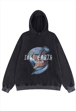 Black Washed Graphic Oversized Hoodies Y2k