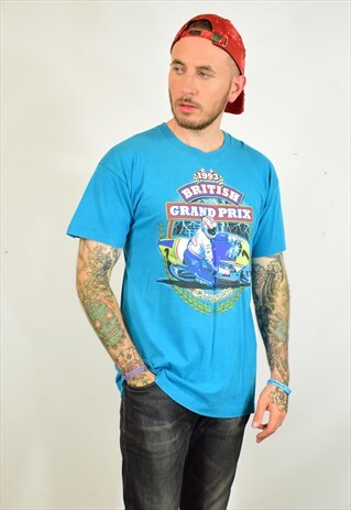 VINTAGE 90S BRITISH GRAND PRIX BLUE PRINT FESTIVAL T SHIRT