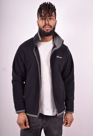 BERGHAUS MENS VINTAGE FLEECE JACKET MEDIUM BLACK 90'S