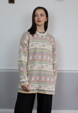 Vintage Oversized Abstract Knitted Cottagecore Pastel Jumper