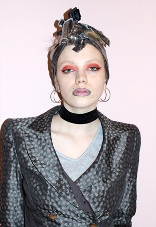 90S VINTAGE SILVER METALLIC DISCO SCARF/ HEAD TIE