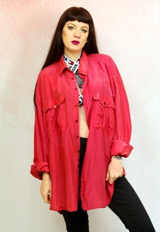 1990S VINTAGE RED PURE SILK OVERSIZED SHIRT