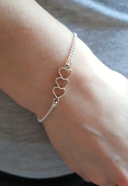 silver triple heart bracelet