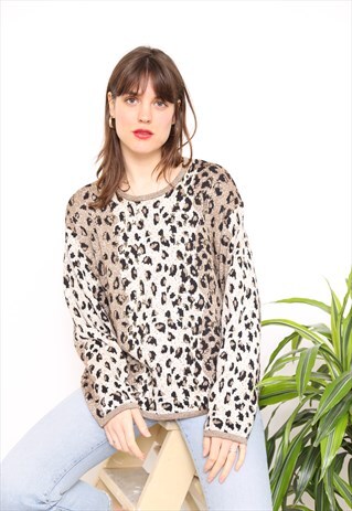 VINTAGE 90S ANIMAL PRINT BEADED JUMPER