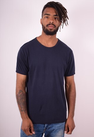 WRANGLER MENS VINTAGE T-SHIRT TOP MEDIUM NAVY BLUE 90S