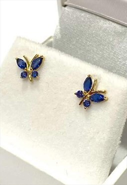 Genuine 9ct Gold Sapphire Dainty Butterfly Earrings 