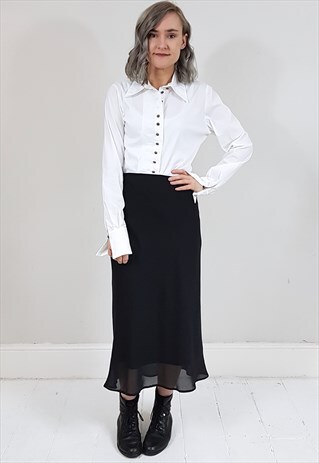 LATE 90'S WHITE MILITARY STYLE SHIRT W/ FLARED COLLAR CUFFS