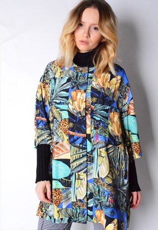 VINTAGE 90S TROPICAL PRINT COLLARLESS SHIRT
