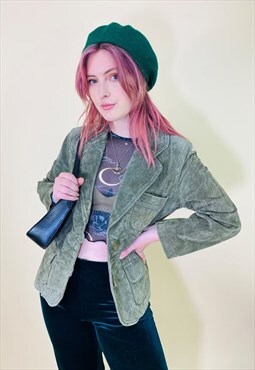 Vintage 90s Y2K Genuine Leather Suede Green Jacket