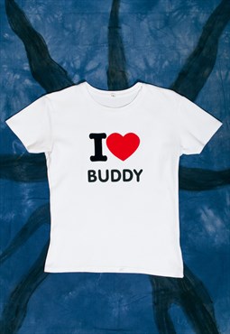 Vintage Y2K I Love Buddy Baby Tee in White