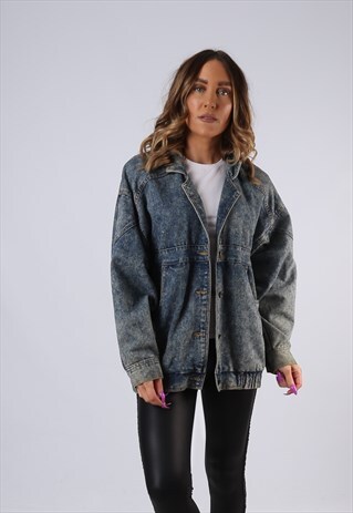 VINTAGE DENIM BOMBER JACKET OVERSIZED BLUE UK 14 LARGE (GM3D