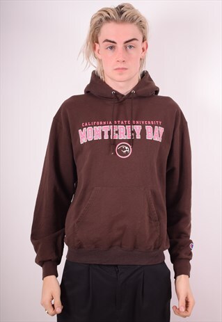 CHAMPION MENS VINTAGE HOODIE JUMPER MEDIUM BROWN 90S