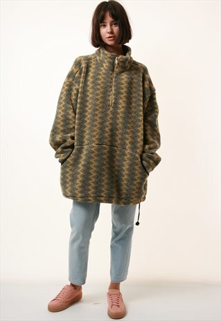 VINTAGE RARE VTG MULTI PATTERN 1/4 ZIP FLEECE 14178