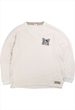 Vintage  Disney Sweatshirt Mickey Mouse V Neck Beige Cream