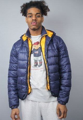 VINTAGE TOMMY HILFIGER BLUE PUFFER QUILTED HOODED JACKET