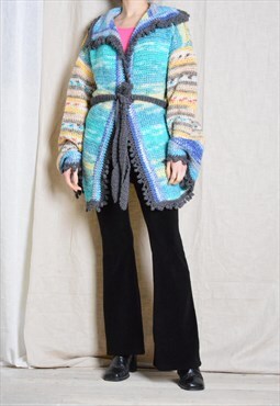 Vintage 80s Colourful Pastel Knit Bell Sleeve Cardigan