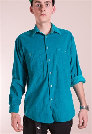 VINTAGE CORDUROY BUTTON UP MEN'S COLLAR SHIRT