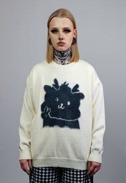 Deer sweater thickened Christmas jumper Rudolph top in cream