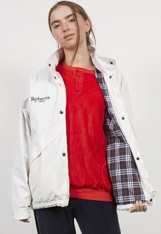 VINTAGE 90'S BURBERRYS WHITE HOODED JACKET