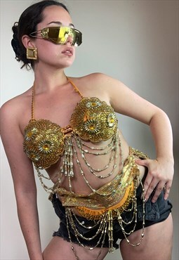 Vintage Y2K Gold beaded Sequin Bikini