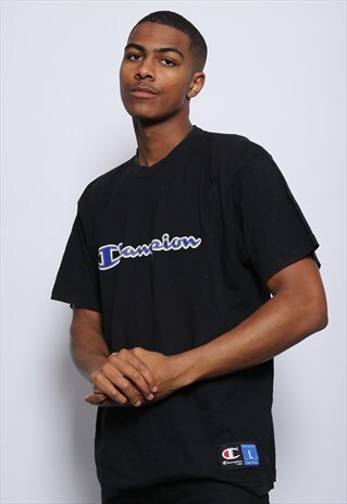 VINTAGE CHAMPION BIG LOGO SPELLOUT T-SHIRT BLACK