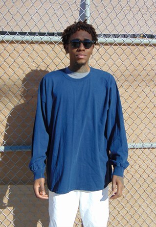 90S OVERSIZE MINIMALIST SPORTSWEAR BLUE LONG SLEEVE TEE XXL