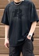 BLACK WASHED GRAPHIC COTTON OVERSIZED T SHIRT TEE