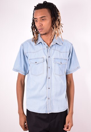 MENS VINTAGE DENIM SHIRT MEDIUM BLUE 90S