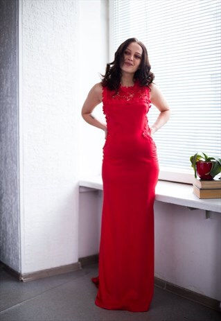 VINTAGE 80'S RED MAXI EVENING OPEN BACK DRESS