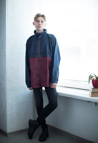 VINTAGE 90'S NAVY/ MAROON HOODED RAIN JACKET